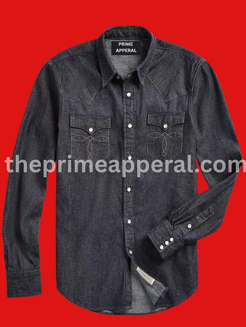 Western Fit Slim Denim Shirt with Embroidered Snap Pockets