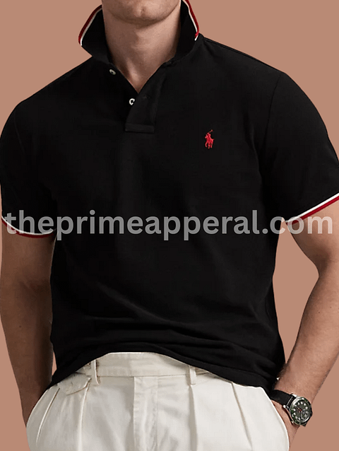 Fit Mesh Polo Shirt Custom Slim Black