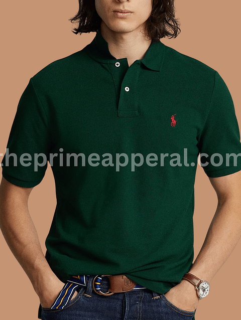 Slim Fit Mesh Green Polo Shirt
